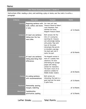 Preview of Mini Thesis (Versions / Grade 4)