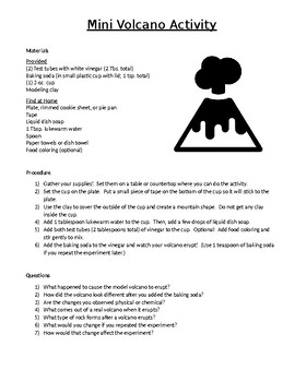Preview of Mini Volcano Activity for Distance Learning
