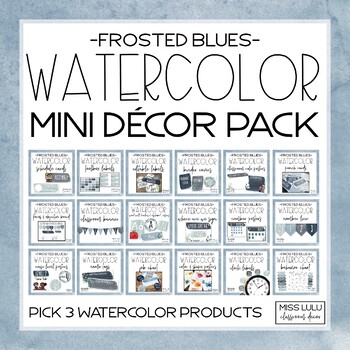 Preview of Mini Watercolor Classroom Decor Bundle - Frosted Blues Watercolor