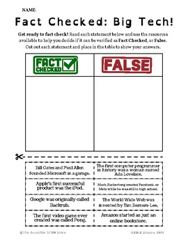 Preview of Mini WebQuest, Computer Science | Big Tech | True & False Fact Checking Activity