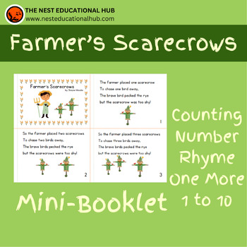 Preview of Mini-book Farmer's Scarecrows Counting/Number Rhyme for 1 more (1 to 10)