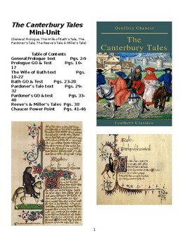Preview of Mini-unit of Canterbury Tales by Geoffrey Chaucer (Texts, GOs, SGs, PP, Exams)