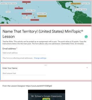 Preview of MiniTopic® Lesson: Name That Territory (U.S)! - Online Blended Distance Lesson