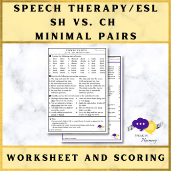 Preview of Minimal Pairs Production SH CH Worksheet (Adult Speech Therapy - ESL)