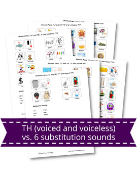 Preview of Minimal Pairs "TH" with ALL substitutions! - speech therapy articulation accent