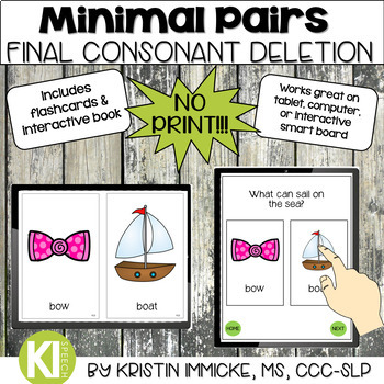 Preview of NO PRINT Minimal Pairs for Final Consonant Deletion for Distance Learning