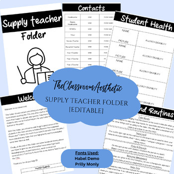 Preview of Minimalist Theme - Supply Teacher Folder (Admin) [EDITABLE]