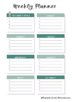 Minimalist Weekly Planner, Sage by Mustard Seed Motivations | TpT