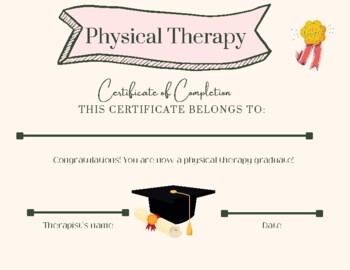 Minimalistic Pediatric Physical Therapy graduation certificate TpT
