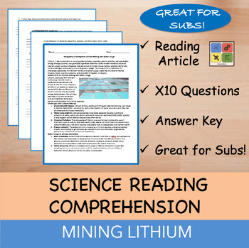 Preview of Mining Lithium - Reading Passage x 10 Questions - 100% EDITABLE