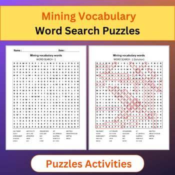 Preview of Mining Vocabulary Words | Word Search Puzzles Activities