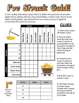 Preview of Mining for Gold! - Critical Thinking Grid Logic Puzzle w/ Zentangle to Color