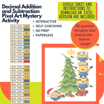 Preview of Christmas Tree Decimal Addition and Subtraction Pixel Art Mystery