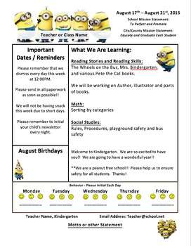 Preview of Minion Themed Classroom Newsletter