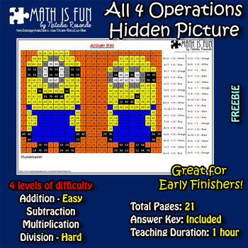 Preview of Minions Mystery Picture - 4 operations - add, sub, multiplication and division