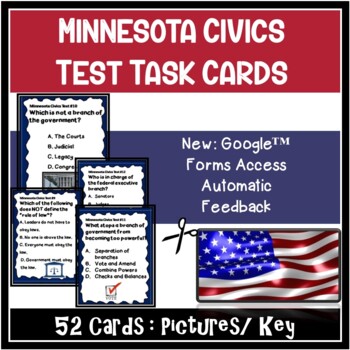 Preview of Minnesota Civics Test | 9th Grade High School Exam | 52 Task Cards