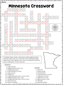 Minnesota Crossword Puzzle by Ann Fausnight Teachers Pay Teachers