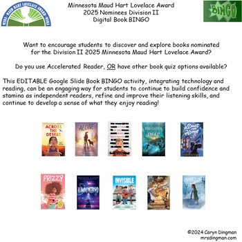 Preview of Minnesota Maud Hart Lovelace Award 2025 Nominees Division II Digital Book BINGO