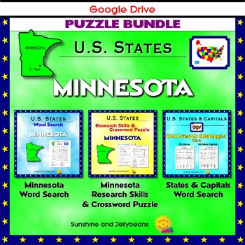 Preview of Minnesota Puzzle BUNDLE - Word Search & Crossword Activities- US States - Google