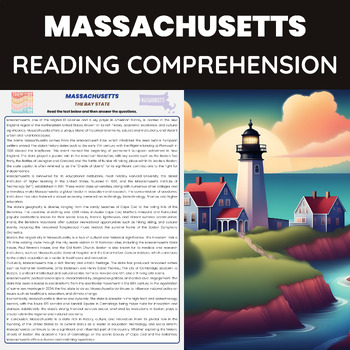 Preview of Massachusetts Reading Comprehension | History Geography and Culture | US States