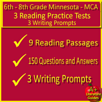 Preview of Minnesota Test Prep Bundle Reading Practice Tests and Writing Prompts Grades 6-8