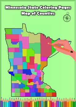 Preview of Minnesota State Coloring Pages Map of Counties Highlighting Rivers Lakes Cities