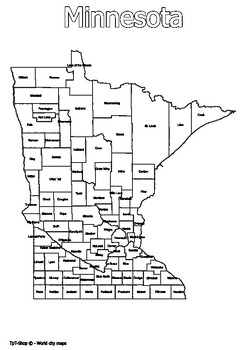 Preview of Minnesota State Map with Counties Coloring and Learning