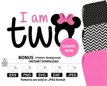 Minnie Mouse Svg Clipart I Am Two Clipart With Bow Svg Birthday Numbers