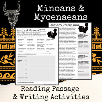 Preview of Minoans and Mycenaeans Ancient Greece Reading Passage and Writing Tasks