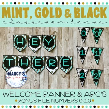 mint gold black abc classroom decor welcome back banner printable numbers