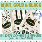 Mint, gold, & black teacher binder covers & spines- EDITABLE