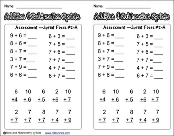 minute math addition and subtraction sprints part 2