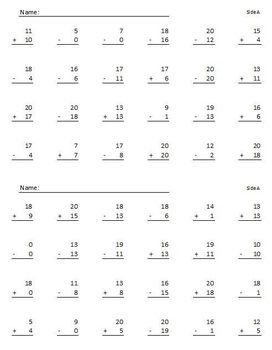 minute math addition and subtraction to 20 by joanne mcfarland