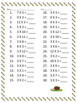 Minute Math 3 Times Tables By Ms Lim S Class Tpt