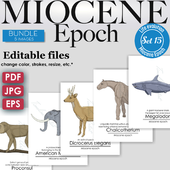 Preview of Miocene Epoch Colorful Bundle: Megalodon, American Mastodon, Proconsul etc.
