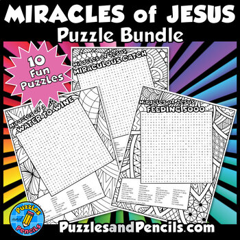 Preview of Miracles of Jesus Word Search Puzzles and Coloring BUNDLE | 10 Puzzles