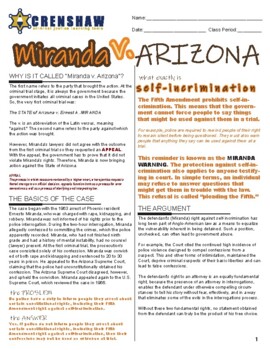 Preview of Miranda v. Arizona - Criminal Justice Worksheet and Answer Key