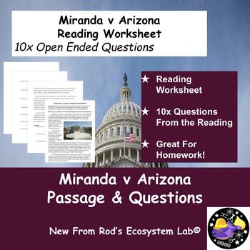 Preview of Miranda v Arizona Reading Worksheet w/Answer Key **Editable**