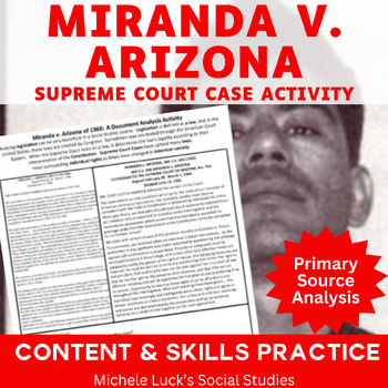 Preview of Miranda v Arizona Supreme Court Case Document Analysis Activity Miranda Rights