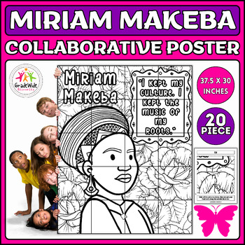 Preview of Miriam Makeba Collaborative Coloring Poster Bulletin Board - Women's History