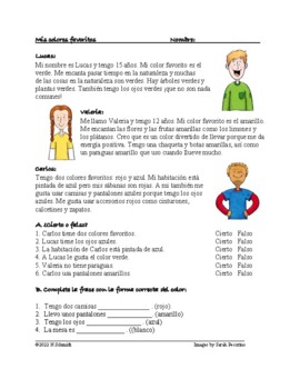 Preview of Spanish Colors Reading | Mis colores favoritos Lectura (ropa / adjectivos)