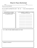 Mise en Place Recipe Worksheet for Culinary