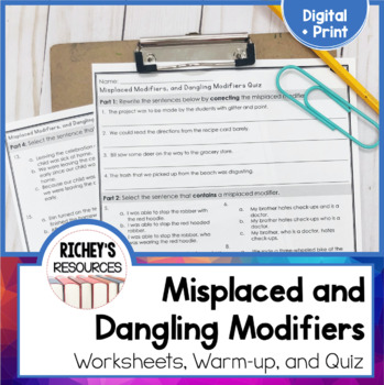 Preview of Misplaced and Dangling Modifiers Grammar Unit Digital and Print
