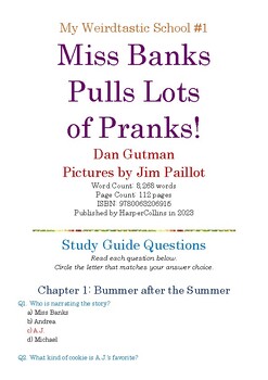 Preview of Miss Banks Pulls Lots of Pranks! (My Weirdtastic School #1); Quiz w/Answer Key