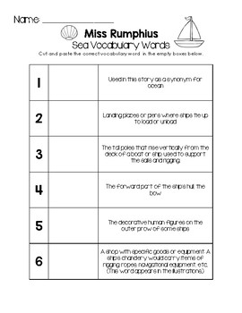 Miss Rumphius - Sea Vocabulary Words