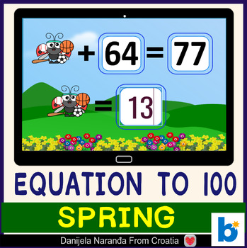 Preview of Missing Addend 2 Digit Solving One Step Equations | Spring MATH Boom ™ Cards