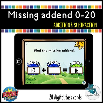 Preview of Missing Addend  0-20 -  BOOM CARDS