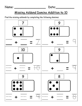 Missing Addend Domino Addition by Kindergarten Swag | TpT