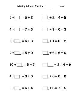 Missing Addend Practice by Kimberly Everest | Teachers Pay Teachers