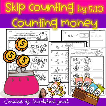 Preview of Missing Addend Skip Counting by 5 , by 10s , counting money worksheets 2nd grade